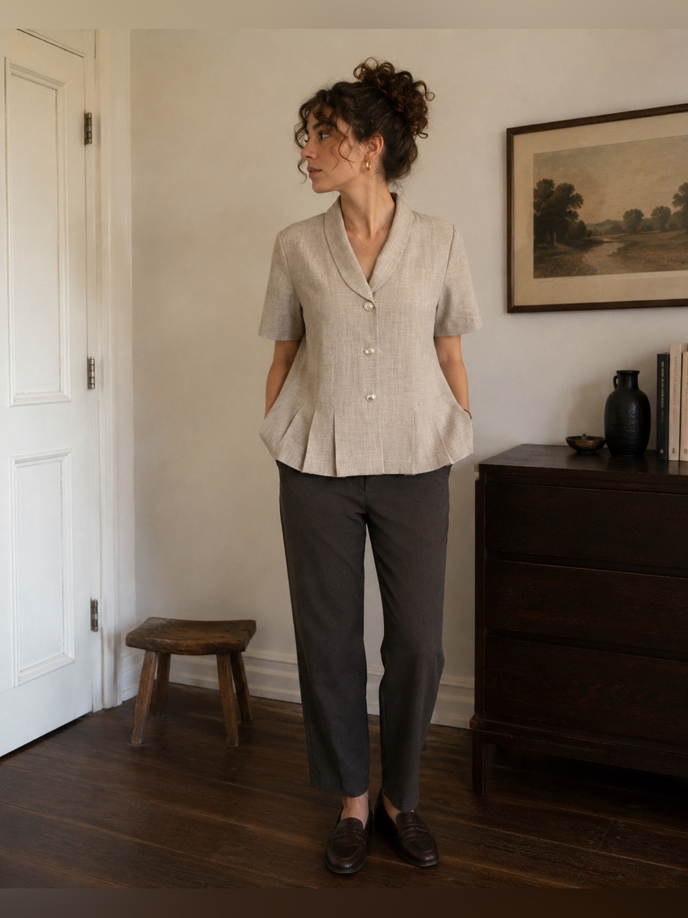 Vintage Danny & Nicole Beige Tailored Peplum Blouse Jacket Size 12P